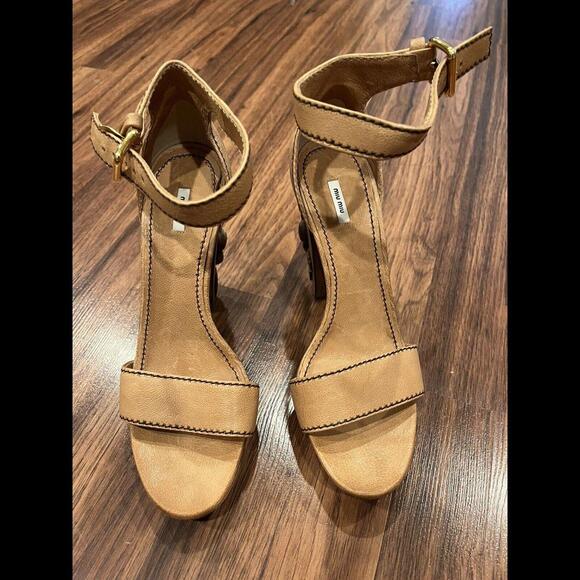 RARE Miu Miu Carved Wooden Heel Sandals 9.5 [pin-up rockabilly] - Picture 2 of 8